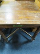 A VINTAGE OAK BARLEYTWIST DRAWLEAF TABLE