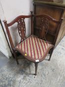 AN EDWARDIAN MAHOGANY INLAID CORNER CHAIR