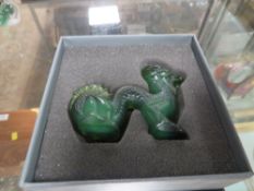 A BOXED LALIQUE GLASS DRAGON PAPERWEIGHT