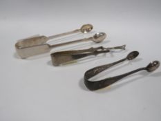 THREE SUGAR TONGS TO INCLUDE LARGE VICTORIAN EDINBURGH SILVER PAIR, SMALL BIRMINGHAM SILVER PAIR AND