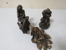THREE SMALL BRONZE EFFECT SEMI-NUDE MODELS