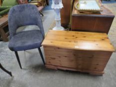 A MODERN HONEY PINE BLANKET BOX PLUS A MODERN CHAIR (2)