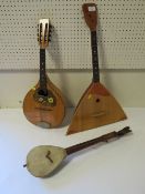 THREE VINTAGE FOLK TYPE MUSICAL INSTRUMENTS