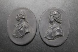 TWO WEDGWOOD BASALT STYLE PLAQUES OF JOSIAH WEDGWOOD AND NELSON