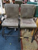 A PAIR OF MODERN LEATHER KITCHEN / BAR STOOLS