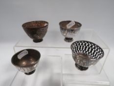 THREE ANTIQUE OTTOMAN SILVER ZARF CUPS, ALONG WITH A TOMBAK EXAMPLE (4)
