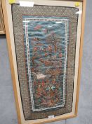 A FRAMED ORIENTAL DECORATIVE SILK PANEL
