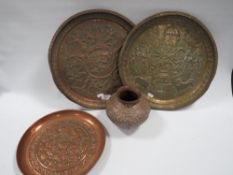 AN INODO- PERSIAN COPPER VASE , DECORATED WITH VARIOUS PANELS OF DEITIES, MARKED TO THE UNDERSIDE