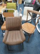 A COLLECTION OF FIVE ASSORTED MODERN CHAIRS WITH THREE TABLE TOPS & TWO METAL TABLE BASES