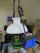 A VINTAGE HANGING OIL LAMP (UNDER STAIRS)
