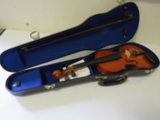 A CASED CHINESE STUDENT VIOLIN AND BOW