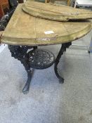 A VINTAGE CAST IRON BRITANNIA STYLE PUB TABLE