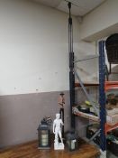 THREE ASSORTED STATUES/FIGURES AND TWO CANDLE LANTERNS (5)