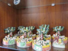 SEVEN REPRODUCTION STAFFORDSHIRE FARMYARD FIGURES TOGETHER WITH ANOTHER