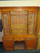 AN ANTIQUE OAK GLAZED KITCHEN DRESSER 196 X 152 CM