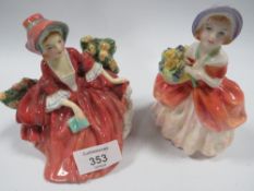 A SMALL ROYAL DOULTON FIGURE LYDIA TOGETHER WITH ANOTHER