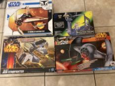 FOUR BOXED STAR WARS ITEMS TO INCLUDE HASBRO JEDI STARFIGHTER, HASBRO THE INQUISISTORS ADVANCED PROT
