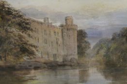 EDWARD TUCKER (XIX) 'WARWICK CASTLE FROM THE RIVER', WATERCOLOUR, SIGNED, 24 X 33 CM
