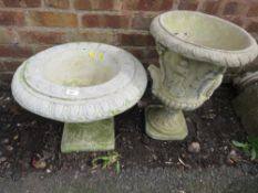 TWO CONCRETE GARDEN PLANTERS
