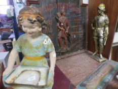 REPRODUCTION BUFFALO BILL SIGN, CHALK FIGURE OF A SEATED GIRL ETC A/F (4)