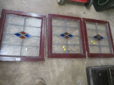 THREE FRAMED LEADED LIGHT WINDOW PANELS