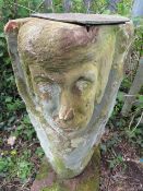 ONE SANDSTONE SUNDIAL, COLUMN DEPICTING A MANS FACE