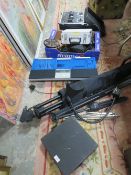 A QUANTITY OF COLLECTABLE'S TO INCLUDE A REEL TO REEL PLAYER, VIDEO CAMERA, CD DECK, MUSIC STANDS