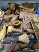 A TRAY OF TREEN TOGETHER WITH A TRAY OF SUNDRIES