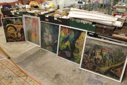 PATRICIA F ARNETT (1923) 'VEIL OF LIFE', OIL ON BOARD, SIGNED, 75 X 62 CM, TOGETHER WITH FOUR