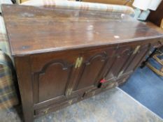 AN ANTIQUE OAK MULE CHEST CONVERTED TO A CABINET A/F