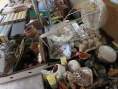 THREE TRAYS OF CERAMICS, SUNDRIES TO INCLUDE METAL WARE