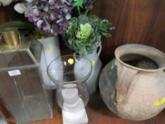 A QUANTITY OF SHOW HOME DECORATIVE ITEMS TO INCLUDE A HURRICANE LAMP