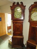 A LARGE ANTIQUE MAHOGANY LONGCASE CLOCK WITH NON FUNCTIONAL MOON ROLLER AND LATER WESTMINSTER