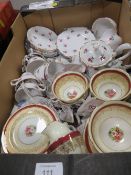 A TRAY OF CERAMICS TO INCLUDE GEORGE JONES AND COLCLOUGH