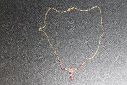 A 585 YELLOW METAL NECKLACE SET WITH SEMI PRECIOUS STONES, approx weight 6.3g, L 46 cm