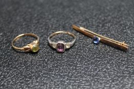 A 9CT GOLD DRESS RING, approx weight 1.8g, together with a 9ct & Silver example and an unmarked