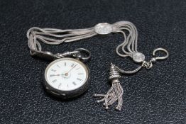 A CONTINENTAL SILVER FOB WATCH AND ALBERTINA WATCH CHAIN, Dia 3.5 cm