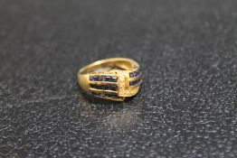 A 14K SAPPHIRE AND DIAMOND RING, approx weight 4.4g, ring size L