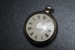 AN ANTIQUE SILVER PAIR CASED POCKET WATCH BY J ROBERTS - LONDON 1821, Dia 5.5 cm