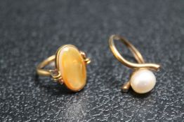 A HALLMARKED 9 CARAT CULTURED PEARL AND DIAMOND RING, approx weight 3.4g, ring size O, together with