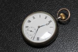 A SILVER OPEN FACED MANUAL WIND POCKET WATCH, Dia 5 cm