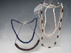 FIVE SILVER MOUNTED BEAD / PEARL TYPE NECKLACES