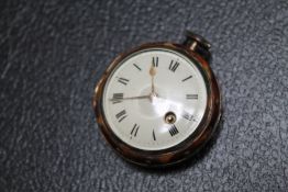 AN ANTIQUE TORTOISESHELL POCKET WATCH BY EDW TOMLIN - LONDON, numbered 6011 and engraved 'Roy