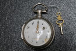 A FRENCH OPEN FACED MANUAL WIND POCKET WATCH - BLACHER AU PNT DOUILLY, with key, Dia 5 cmCondition