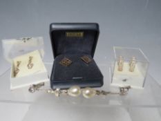 THREE PAIRS OF STERLING SILVER EARRINGS, together with a pair of white metal drop earrings (4)