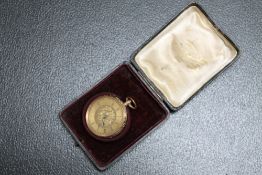 A 14K GOLD OPEN FACED MANUAL WIND POCKET WATCH, with box, Dia 4 cm