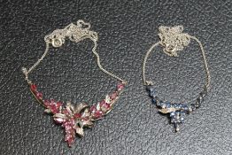 TWO 925 SILVER NECKLACES SET WITH SEMI PRECIOUS STONES, approx combined weight 15g, L 40 cm and 44