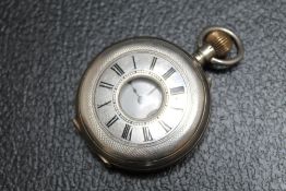 A CONTINENTAL SILVER HALF HUNTER POCKET WATCH, Dia 4.5 cm