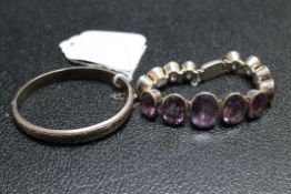 A 925 SILVER BRACELET, together with a small hallmarked silver bangle (2)