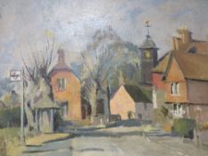 EDWARD WESSON (1910-1983). A rural village scene, signed lower right, oil on board, framed, 46 x